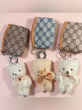 NEW ✨ Cutie Plush Bear Keychain with Beige or Blue GG Inspired Monogram Pouch ❣️